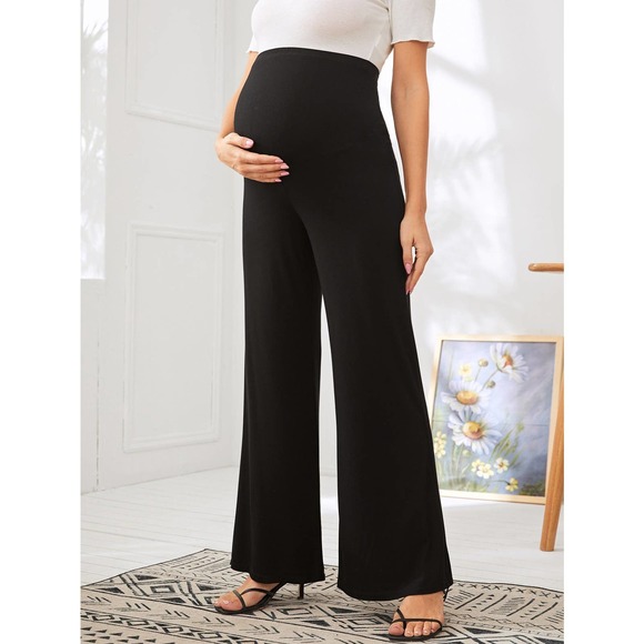 Maternity Wide Leg Solid Pants black - Picture 1 of 5